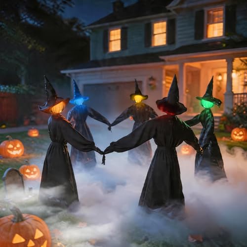 Light Up Holding Hands Witches Outdoor Halloween Decor - 5 Pack, 4.3 Ft