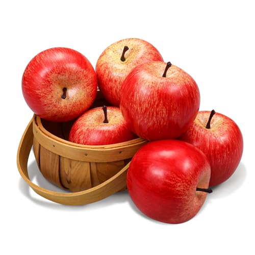6 Pcs Artificial Red Apples - Realistic Faux Fruit for Home Decor