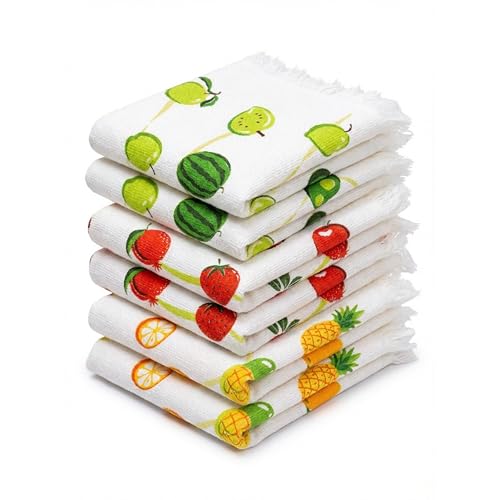 Fruit Print Kitchen Towels - Set of 6 Decorative Quick-Dry Dish Cloths