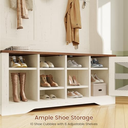 5-in-1 Entryway Hall Tree with Shoe Storage Bench, Coat Rack and LED Lights