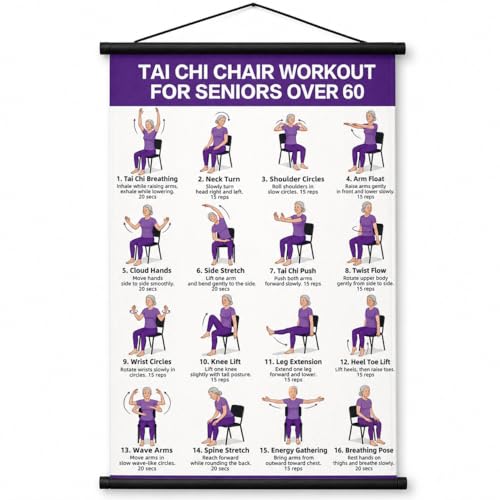 Lionpower Tai Chi Chair Workout Poster for Seniors - 16x24 Exercise Chart