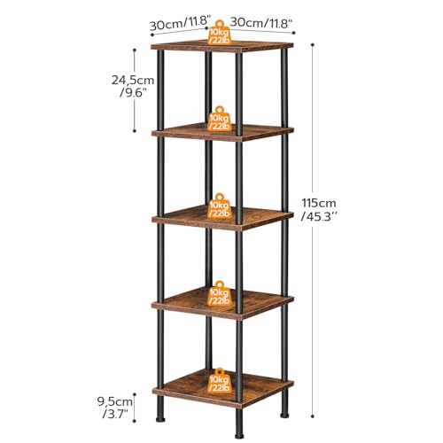 5-Tier Industrial Corner Shelf, Tall Rustic Brown Storage Display Rack