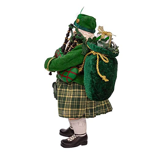 Kurt Adler 10.5-Inch Irish Bagpiper Santa Ornament - Musical Christmas Decoration