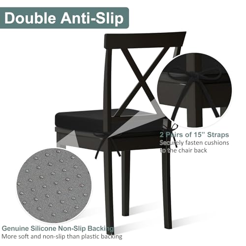 Memory Foam Dining Chair Pads with Ties, Non-Slip Kitchen Seat Cushions, Black