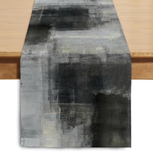 Black Grey Watercolor Table Runner 90 Inches Long (13"x90")