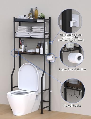 3-Tier Over-the-Toilet Storage Rack, Freestanding Carbon Steel Shelf, 64-Inch