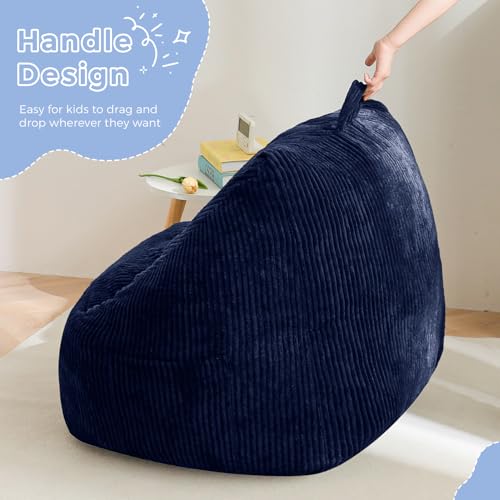 Kids Bean Bag Chair - Soft Foam Toddler Sofa for Gaming and Reading, Navy