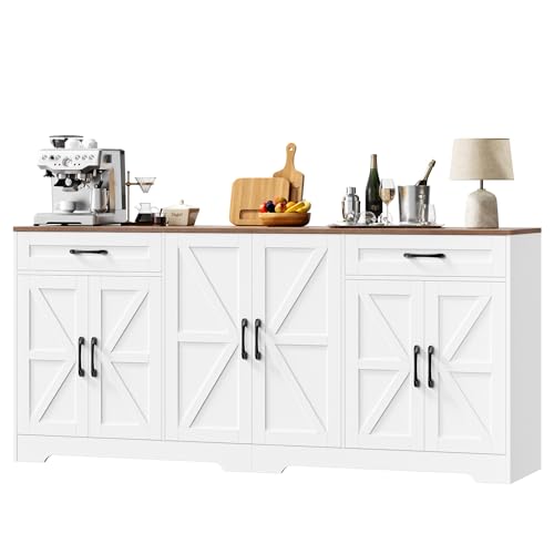 71-Inch Farmhouse Buffet Sideboard Cabinet with Storage and Barn Doors