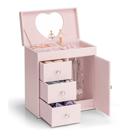 Musical Jewelry Box for Girls with Spinning Ballerina and Mirror, Pink
