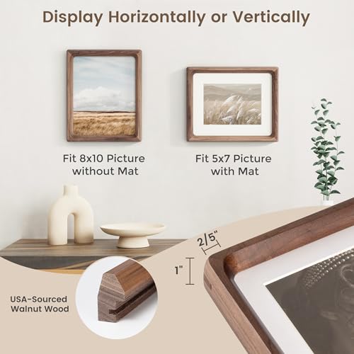 Fun Memories Walnut 8x10 Picture Frame Set of 2 with HD Tempered Glass, Handcrafted Rounded Corners, Wall or Tabletop Display, Variation: Walnut / 8x10 | HD Tempered Glass / 2