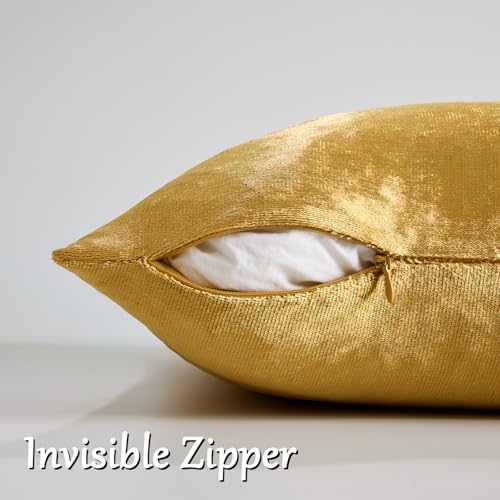 GIGIZAZA Gold Velvet Throw Pillow Covers 18x18, Pack of 2 Soft Cushion Covers