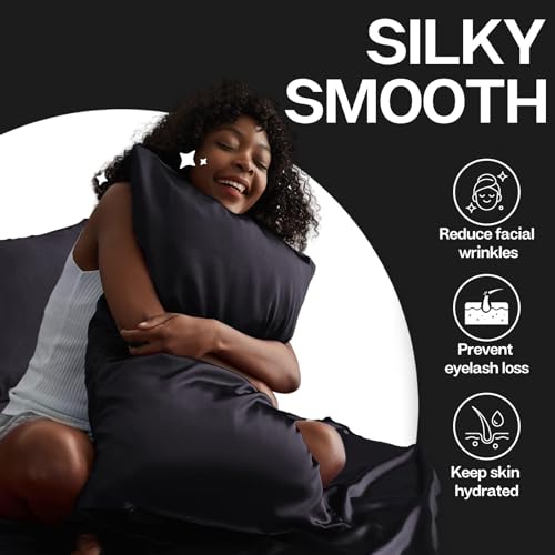 MR&HM Queen Satin Pillowcase 2 Pack - Cooling Pillow Cover for Hair & Skin