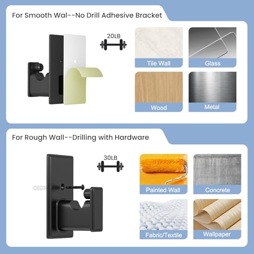 No Drill Curtain Rod Brackets - Adhesive Wall Hooks for 5/8" Rods (2 Pack)