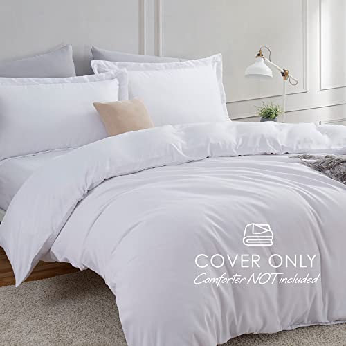 Soft Brushed Microfiber Duvet Cover Set - King Size White 3-Piece Bedding