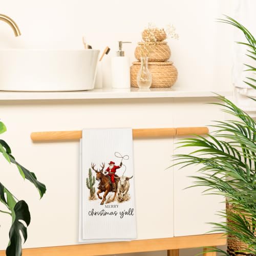 Western Christmas Cowboy Santa Kitchen Hand Towels 16x24 Inches