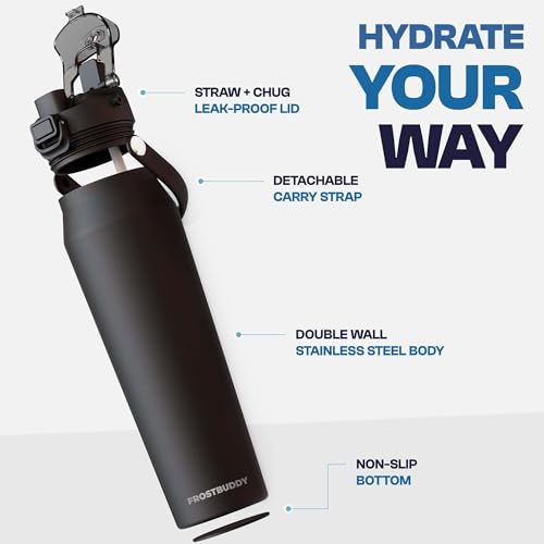 Insulated Water Bottle 24oz - Dual Straw and Chug Lid