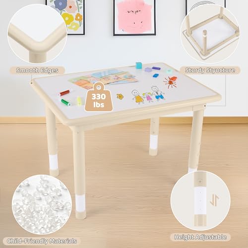 Kids Adjustable Height Table & 4 Chairs Set - Natural, DOREROOM