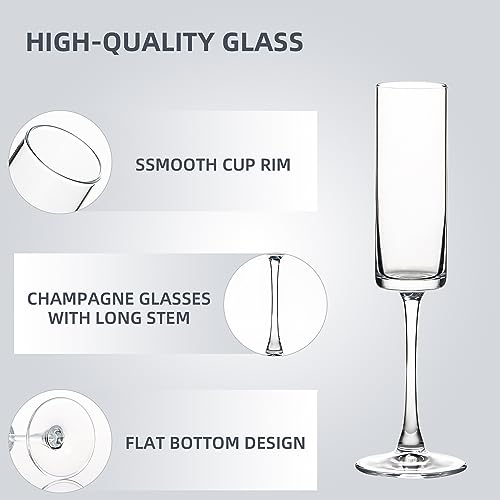 UMEIED Rectangular 6 oz Champagne Flutes Set of 12 - Long Stem Crystal Glasses for Weddings & Parties