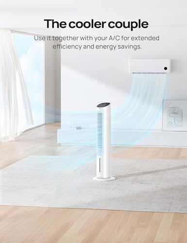 Evaporative Swamp Cooler Tower Fan 40-Inch 80° Oscillating with Remote
