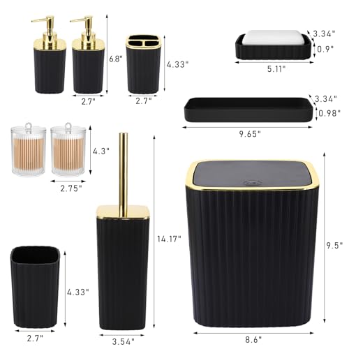 10-Piece Bathroom Accessory Set, Modern Black Striped Bath Essentials