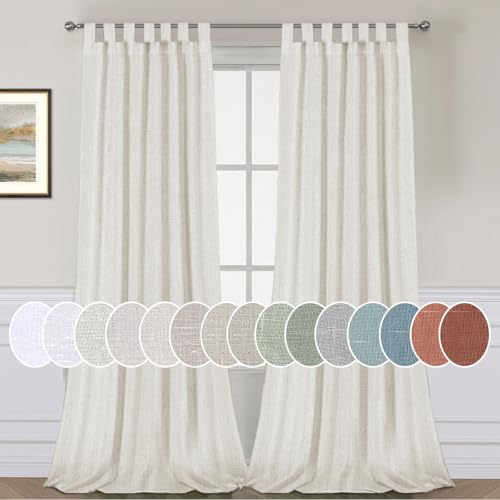 H.VERSAILTEX 2 Pack Ultra Luxurious Solid High Woven Linen Elegant Semi Sheer Curtains 7 Tab Top Breathable and Airy Drapes for Bedroom/Living Room - 52 by 96 Inch, Set 2 Panels, Heathered Natural