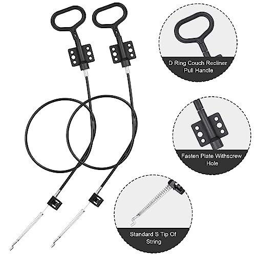 2PCS Recliner Pull Cable Replacement, 36.25-inch D-Ring Handle, Aluminum