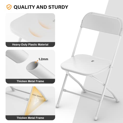 Heavy-Duty Plastic Folding Chair with Padded Seat, White Indoor Outdoor Chair
