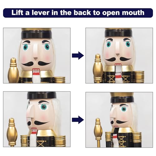 KI Store 4ft Christmas Nutcracker King Figurine – Black & Gold Wooden Soldier for Front Door, Tree & Mantel