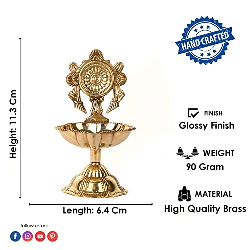 Brass Shankh Chakra Diya Oil Lamp Set of 2 - Mandir Pooja Decor