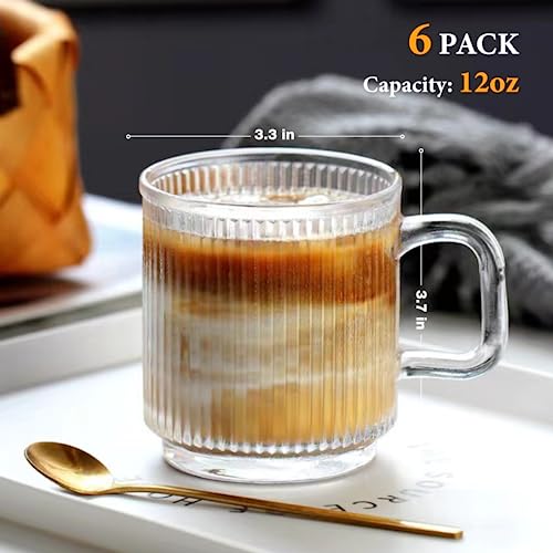 Qipecedm 12oz Glass Coffee Mug Set with Handle - Clear Drinkware for Hot & Cold Beverages