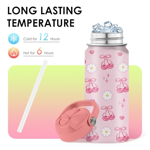 Insulated Stainless Steel Kids Water Bottle with Straw 16oz Cherry Design