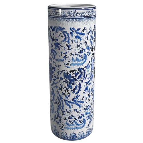24-Inch Porcelain Umbrella Stand - Blue and White Floral Ceramic Holder