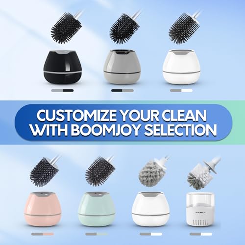 Silicone Toilet Brush and Holder Set with 16" Aluminum Handle & Tweezer - White