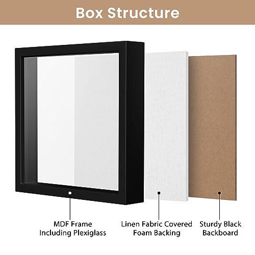 8x8 Shadow Box Frame with Linen Back & Push Pins - Black Memory Display Case