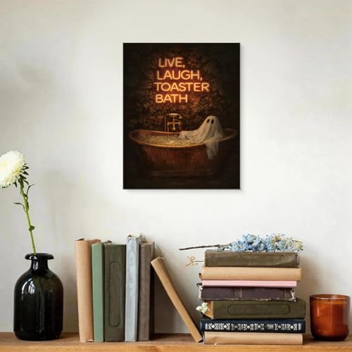 Funny Ghost Wall Art, Dark Humor Canvas Print, 8x10 Inch Gothic Bathroom Decor