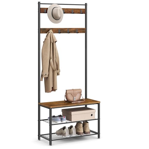 3-in-1 Industrial Hall Tree with Shoe Storage Bench and 9 Coat Hooks