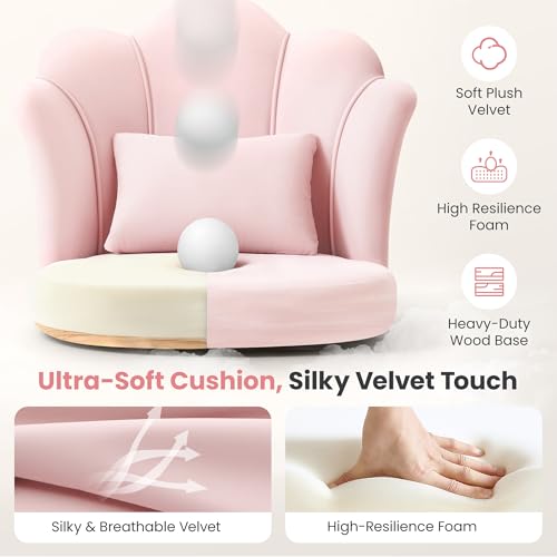 Petal Velvet Makeup Vanity Chair with Lumbar Pillow and Gold Metal Legs