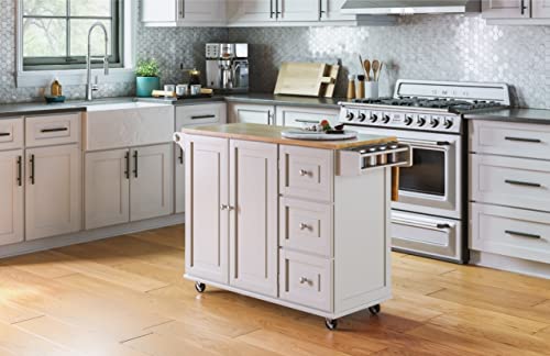 Mobile Kitchen Island Cart with Wood Drop Leaf & Storage Drawers, Off-White