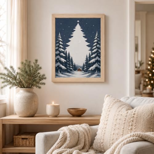 YPDQJW Blue Christmas Tree Wall Art 16x24 Framed Canvas
