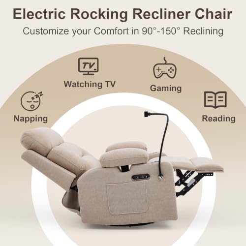 Power Nursery Recliner with Swivel Rocker, Adjustable Armrests & Phone Holder
