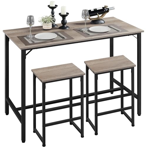 Yaheetech 47.5-Inch Gray Counter Height Bar Table & 2 Chairs Set with Adjustable Feet