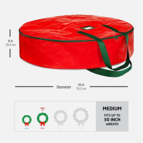 30-Inch Christmas Wreath Storage Bag Dual Zippered Container Red