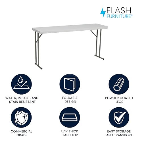 5ft Rectangular Plastic Folding Training Table, Granite White