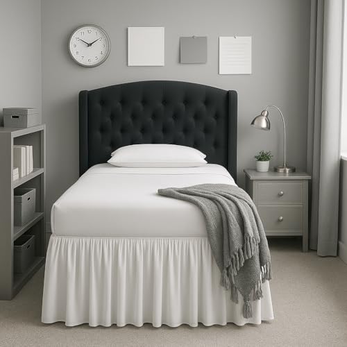 Twin XL Dorm Bed Skirt with 32 Inch Drop - Microfiber Split Corner Dust Ruffle