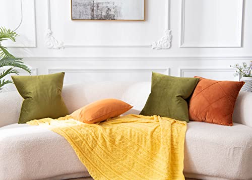 Velvet Throw Pillow Covers 18x18 Set of 2 - Soft Olive Green Cushion Covers