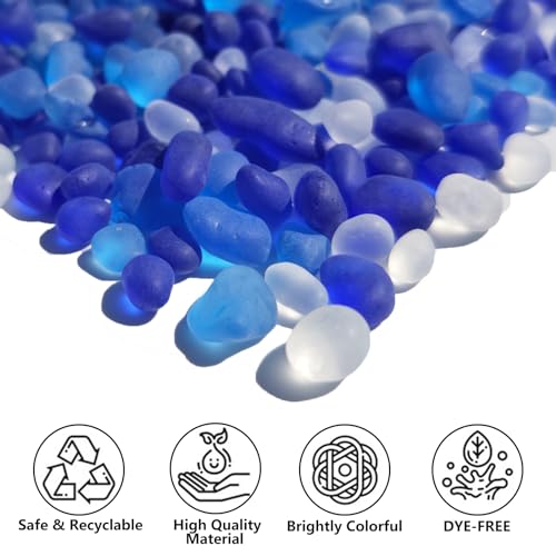 Blue Frosted Sea Glass Pebbles (0.9 lb) - Vase Fillers & Aquarium Gravel