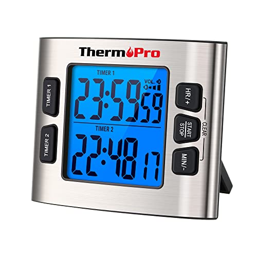 Dual Digital Kitchen Timer with Clock Mode and Adjustable Alarm Volume