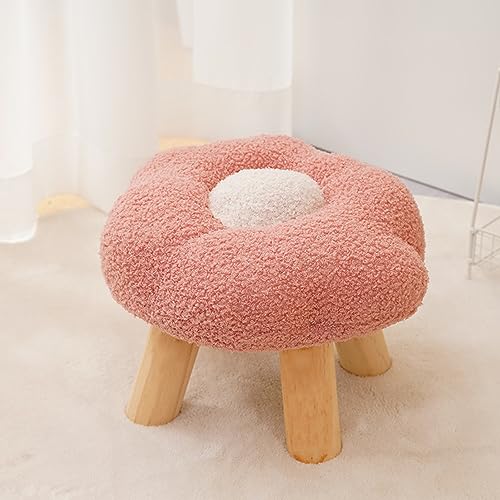 Flower Shape Wooden Footstool with Padded Tufted Cushion - Pink