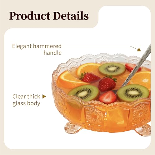 10-Inch Glass Punch Bowl Set with Stainless Steel Ladle - 3L Serving Bowl