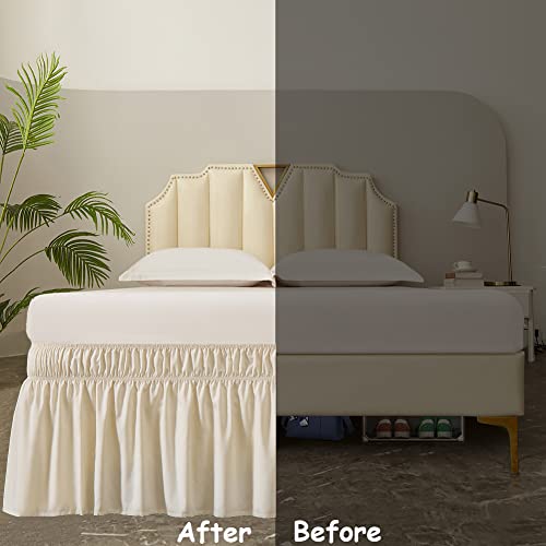 Wrap Around Elastic Bed Skirt - 16-Inch Drop Dust Ruffle (Queen/King, Beige)
